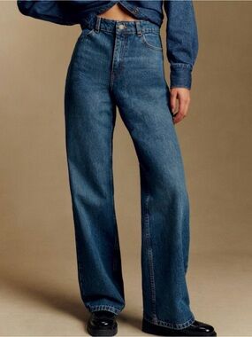 Sezane Wide Leg Trousers, Deep Blue, 6